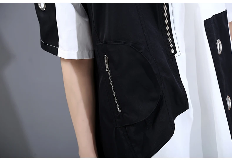 New Fashion Unique Style Tide Shirt Dress Zipper Pocket Patchwork Plus Size Dresses