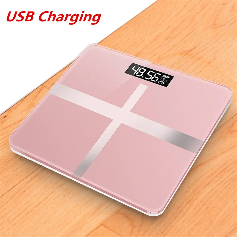 Floor Scales Bathroom Body Fat Scale Glass Electronic Smart Scales USB Charging LCD Display Body Weighing Digital Weight Scale - Цвет: Cross Rose Gold-USB