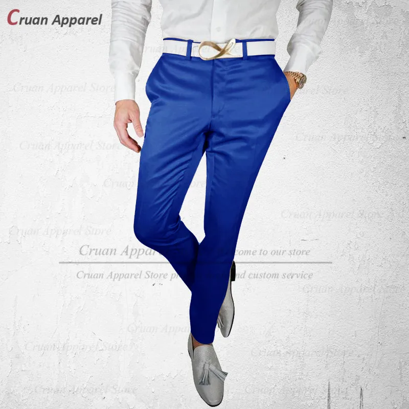 Brand Blue Men's Suit Pants Slim Fit Formal Business Male Tailormade