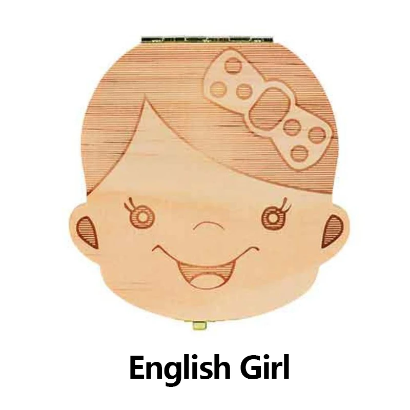 Детская коробка для зубов, деревянная коробка-органайзер для хранения зубов на испанском и английском языках для мальчиков и девочек, сувенир для сохранения пуповины - Цвет: English Girl