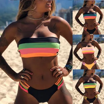 

2020 New Girl Bikinis Set Bikini Swimwear Woman Swimsuit Wave Print Multicolor Low Waist Thong Big Sale Wholesale Yellow 20Feb19