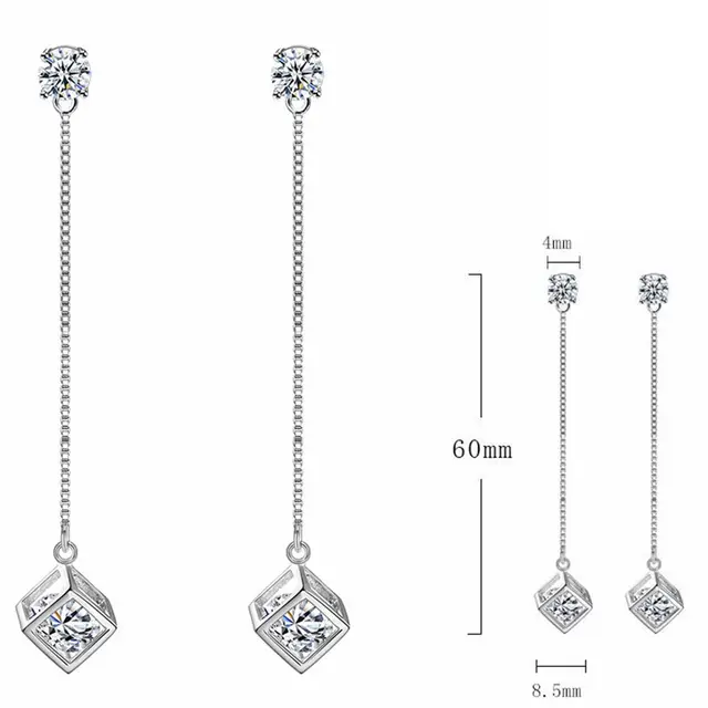 SHDEDE Long Chain Earing Jewellery Women 925 Silver Fashion Drop Earrings Embellished With Crystals From Swarovski Square -WH40 WH03