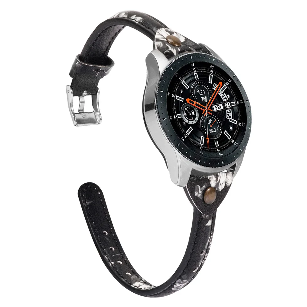 Тонкий ремешок для часов из натуральной кожи для samsung Galaxy Watch 42 мм 46 мм женский ремешок Серебристый Стальной ремешок с пряжкой для активных 2 40 мм 44 мм - Цвет ремешка: BKWhite