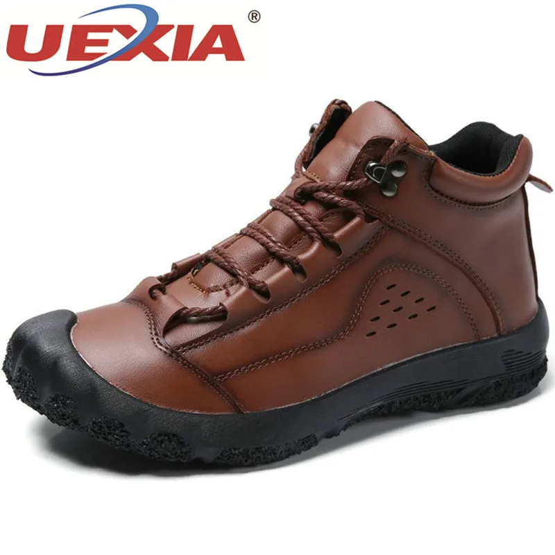 

UEXIA High Quality Leather Tactical Men Boots Winter Ankle Riding Outdoor Collision toe Handmade Motorcycle Snow Boots Men Shoes