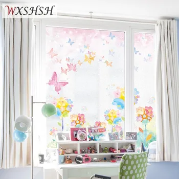 

Custom Size Static Cling Window Sticker Butterfly And Flower Pattern Decorative Privacy Protection Frosted Stained Glass Film