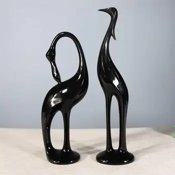 

1 Pair of Crane Lovers Ornament Abstract Resin Crafts Animal Figurines Home Decor (Black)
