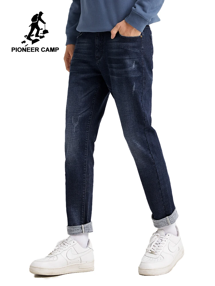 

Pioneer Camp Think Men Jeans Winter Causal Straight Blue Solid Color Warm Comfortable Jeans Menswear ANZ901543T