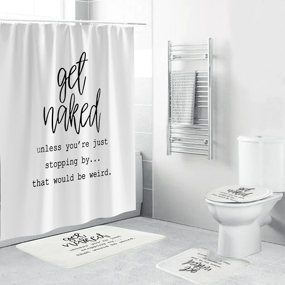 Merry Christmas Shower Curtain 4-piece Anti-slip Rug Toilet Cover Mat Set Stock 