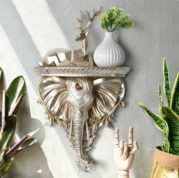 

Home Decorative European Resin Elephant Head Wall Mural Wall Hanging Shelf Rack Vase Ledge European Holder Board TV Livingroom