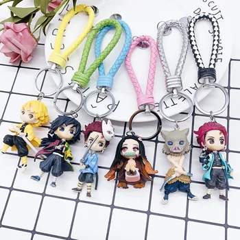 

New 6Pcs Anime Demon Slayer Keychain Kimetsu no Yaiba Keyring Tanjirou Nezuko Zenitsu Inosuke Giyuu Key chains Gift Wholesale