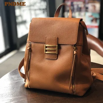 

PNDME fashion casual all-match genuine leather women's large-capacity backpack natural soft real cowhide outdoor daily bagpack