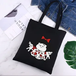 Mafalda 90s Cartoon Harajuku Custom Tote Bag Shopping Original Design Black Unisex Travel Canvas Bags Eco Foldable Shopper Bag