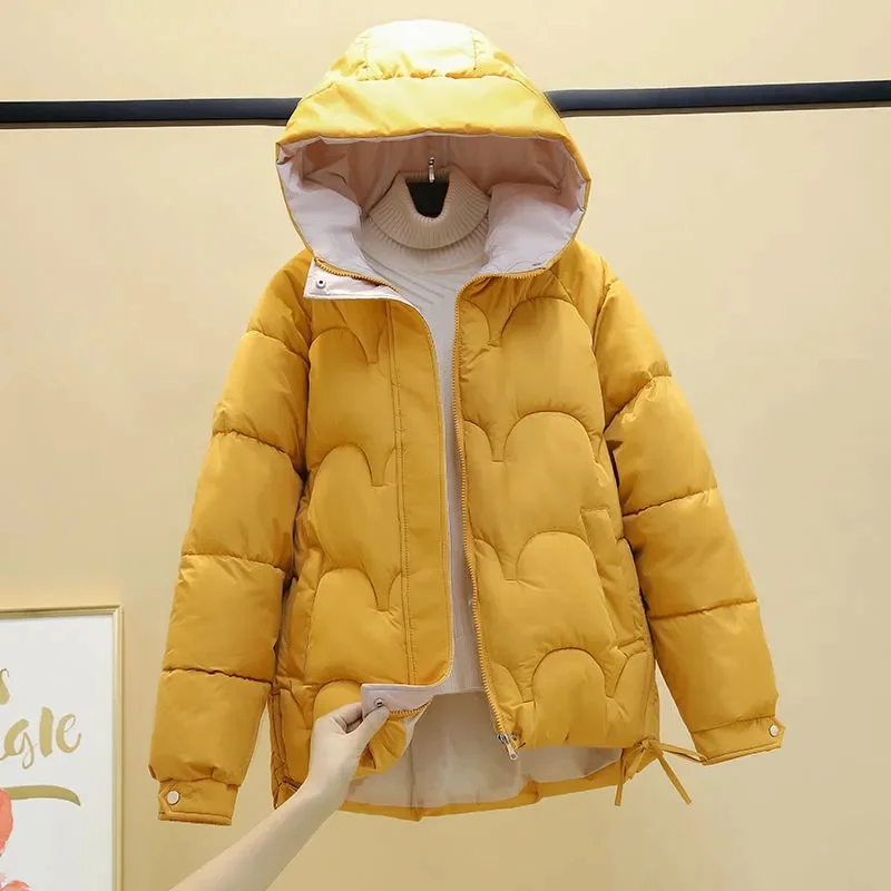 

NicePop Зимняя парка с капюшоном из хлопка, пальто, женская куртка, пальто, женские теплые свободные пальто из хлопка с подкладкой, женские короткие пальто, топы