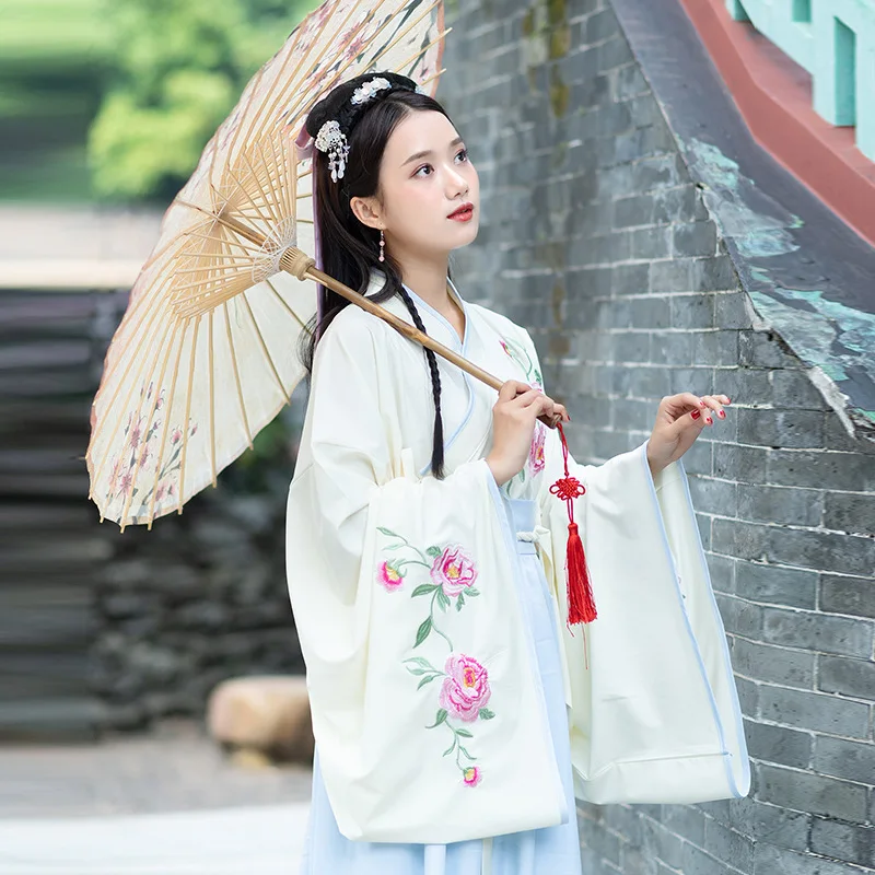 

2019 Chinese Traditional Clothes Hanfu Women White Cotton Improved Han Element China Vintage Han Skirt Green Dynastie Tang China