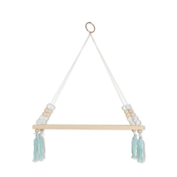 

Big deal Bedroom Wall Hanging Ornaments Tassel Beads Pendant Wooden Board Storage Shelf Rack Photo Props Kid Room Home Decoratio
