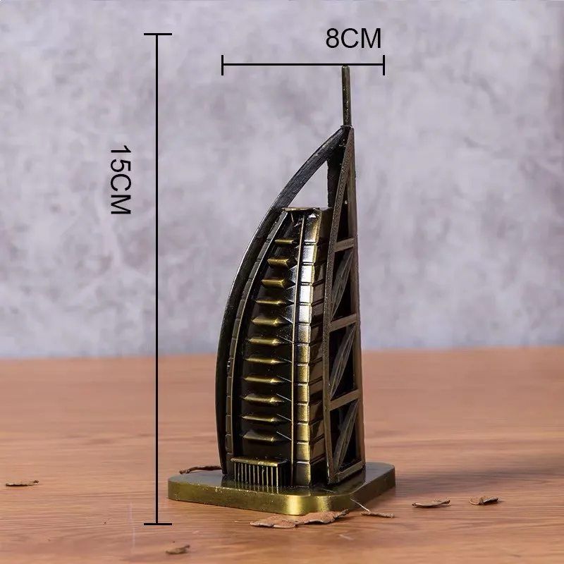 Ретро Металл Дубай Бурдж аль-арабский отель славная Арабская башня Статуэтка Модель домашний офис настольные украшения подарок Туризм Сувенир