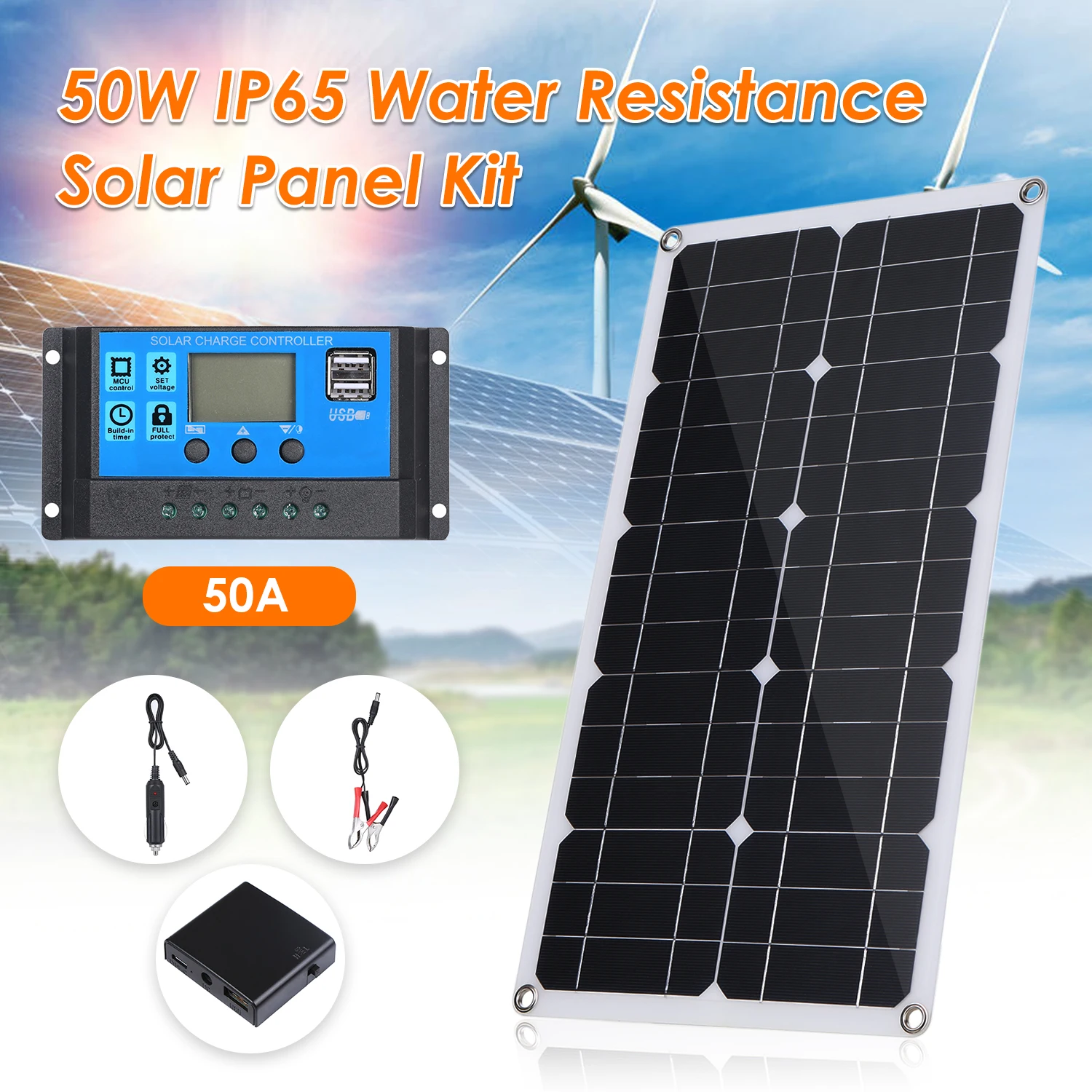50W Faltbar Solar Panel DC/Dual USB Ladegerät Solarmodule Camping Wasserdicht 
