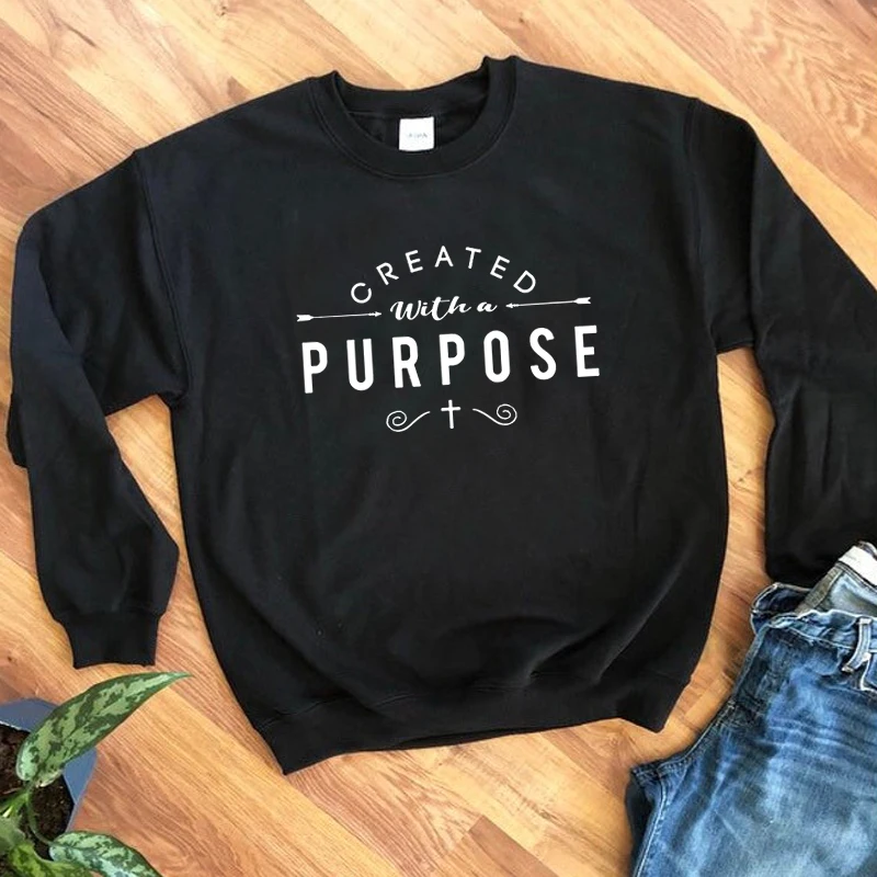  Women Sweatshirts Pullovers Top Jesus Clothes Created with A Purpose Graphic Sweatshirt Christian R