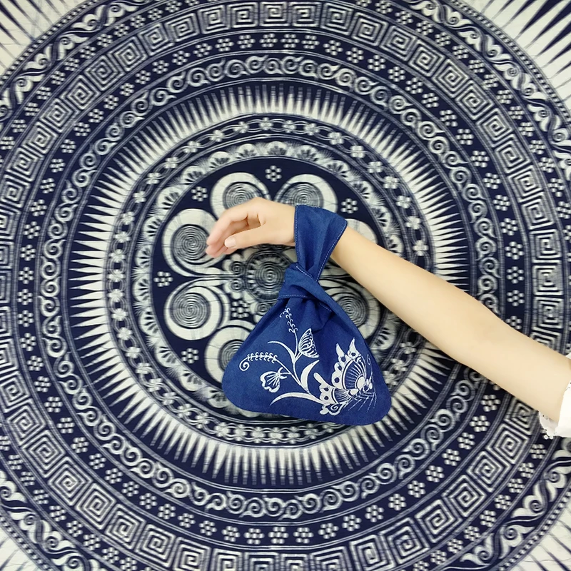 

Японский портативный мини-набор, сумка на запястье с узлом, простые кошельки, двухслойные сумочки, синий батик, маленький Повседневный женский кошелек, сумка для прогулок