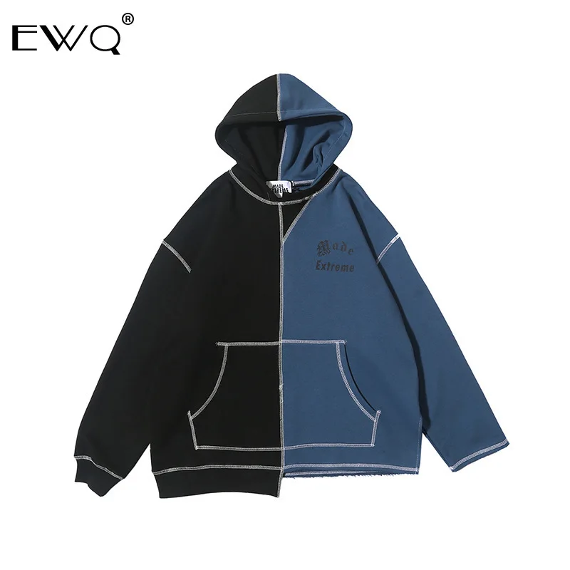 EWQ/мужская одежда 2020 хип-хоп ассиметричные хитовые Цветные Лоскутные толстовки