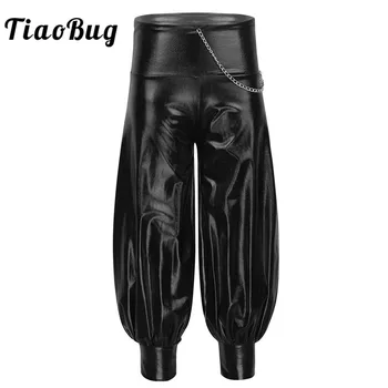 

Kids Shiny Metallic Elastic High Waist Chain Loose Harem Pants Hip Hop Streetwear Trousers Performance Girls Jazz Dance Costume