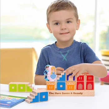 

Montessori Wooden Building Blocks Toy to Development of Imaginative Early Learning Baby Kids Birthday Christmas Gift