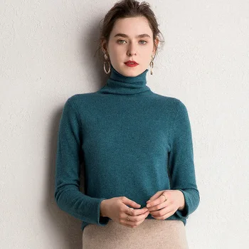 

Autumn and winter ladies long-sleeved high-neck knitted solid color T-shirt new