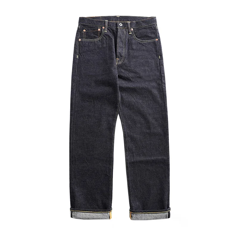 

47501-0002 size 28-42 vintage 14 oz raw indigo selvage stylish trousers mens casual raw denim jean pants