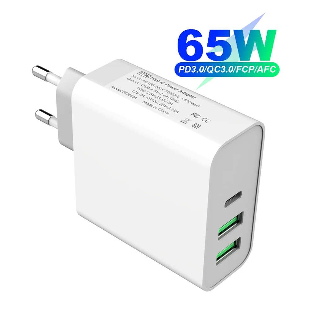 Charger 65 Вт TYPE-C USB-C адаптер питания, 1 порт PD60W QC3.0 зарядное устройство для USB-C ноутбуков MacBook Pro/Воздушный iPad Pro, 2 порта USB для S8/S10 iPhone - Тип штекера: Charger