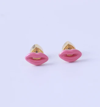 

Delicate and small enamel glaze pink lips creative Earrings
