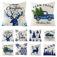 

45*45cm Nordic Style Pillowcase Blue Plaid Christmas Cushion Cover Christmas Elk Pillow Cover Home Decor Pillow Case Sofa Chair