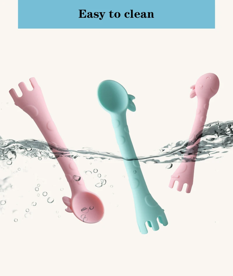 Silicone Giraffe Spoon for Baby 1pc Feeding Fork Safety Tableware Infant Learning Spoons Teething Utensils Unisex Food Grade