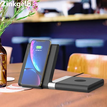 

10W Wireless Charger Pad Stand for iPhone Samsung S8 S9 S10 Plus Gear Watch Foldable 2 in 1 Wireless Charging Station for iPhone