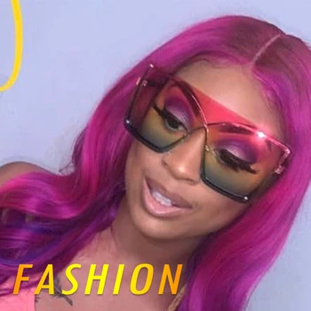 

2019 Luxury Gradient Sunglasses Women Trendy Italian Brand One Piece Sun Glasses Rimless Oversized Frame Female Shades UV400