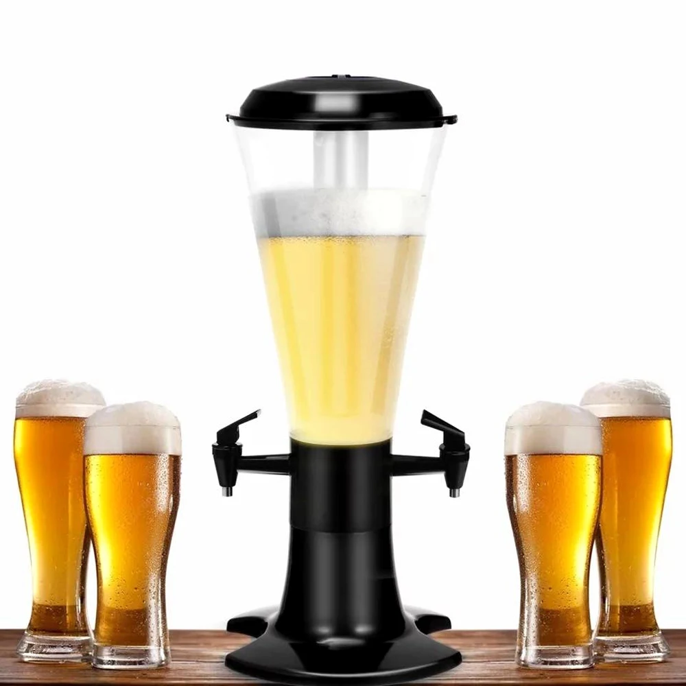 

PLUMWHEAT-Draft Beer Tower Dispenser with LED Lights, 2 Faucets, 3 Liters, Water Cold Drinks, Bar, Home Party, Buffet, BT61