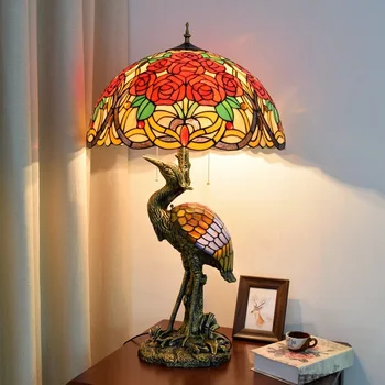 

European style retro rose crane lamp colored glass living room restaurant hotel decoration Tiffany table lamp lamp