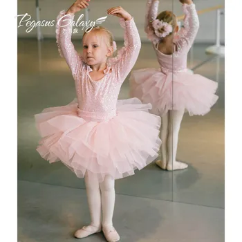 

2018 Ballet Tutu The New Children's Female Long-sleeved Word Shoulder Strap Ballet Skirt Dress Costumes 1826 Training Exercises