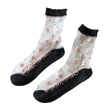 

5 Pairs Short Summer Breathable Fashion Cute Lace Ultra Thin Women Socks Crystal Silk Girls Rose Flower Spring Soft Transparent