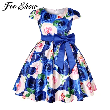 

Summer Cute Kids Dresses For Girls Wedding Dress Rose Print Elegant Girls Princess Dress Children Evening Birthday Party Dresses