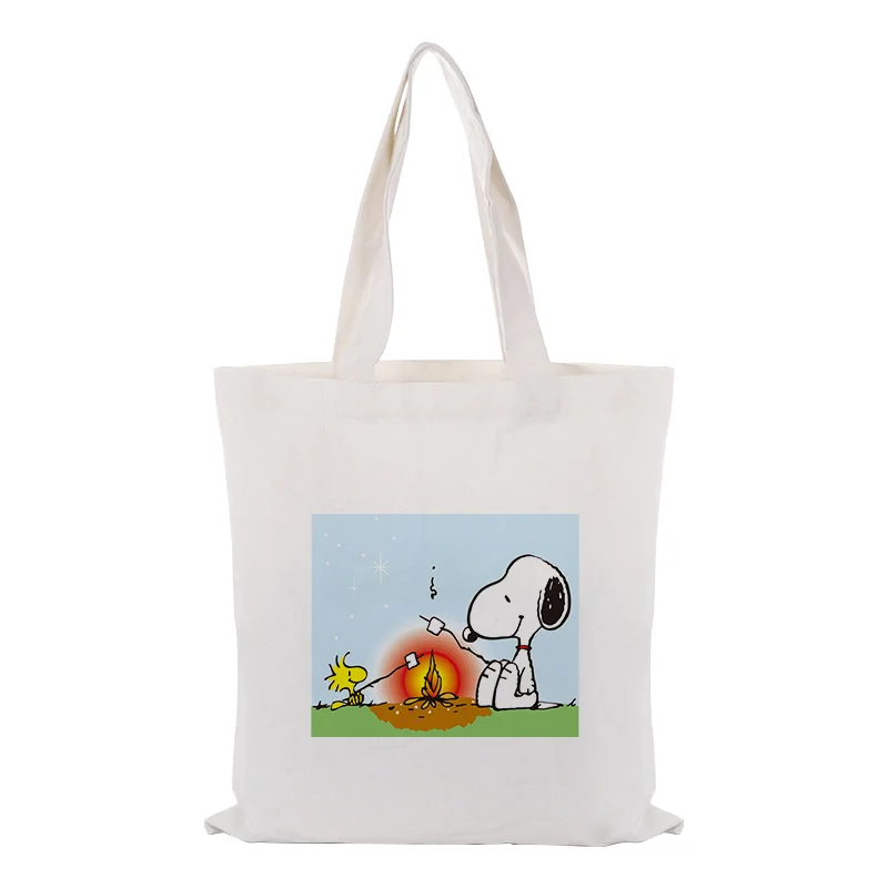 Canvas Tote Bag Cute Cartoon Dog Custom Print Logo DIY Daily Use Eco Ecologicas Reusable Shopping Bag Recycle