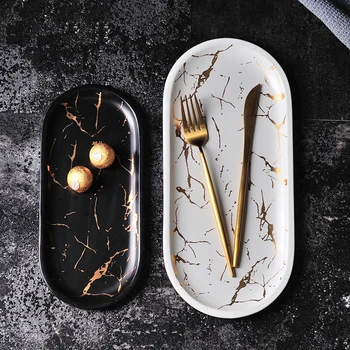 

Black ceramic dinner plates marble tray Fruit salad dessert sushi plate kitchen Tableware Set christmas plates serving trays
