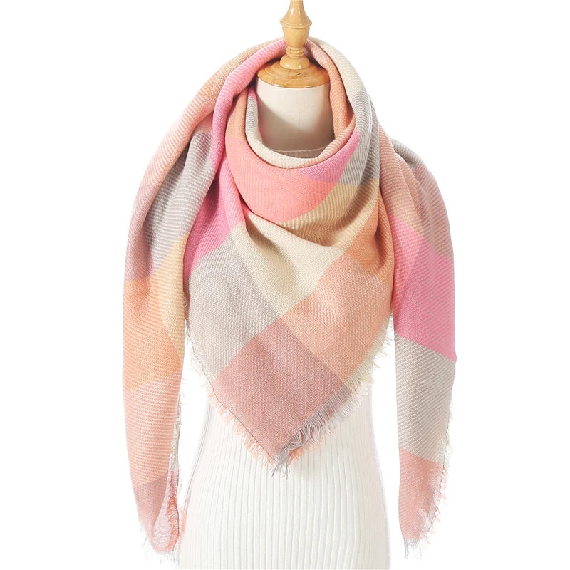2020 Women Cashmere Winter Scarf Knit Pashmina Bandana Plaid Female Warm Triangle Scarves Blanket Shawls and Wraps Bufanda|Women