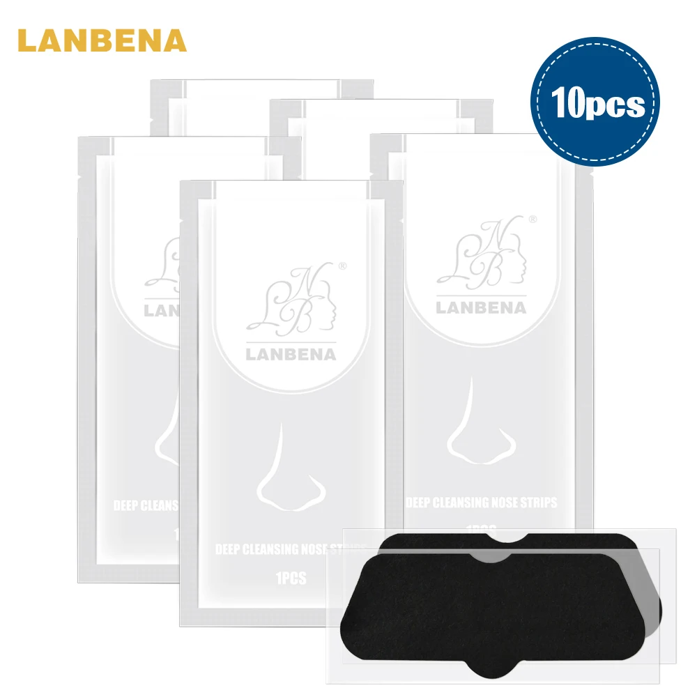 

10PCS LANBENA Blackhead Remover Nose Mask Black Mask Charcoal Peel Off Mask Face Mask Acne Treatment Oil Control Skin Care