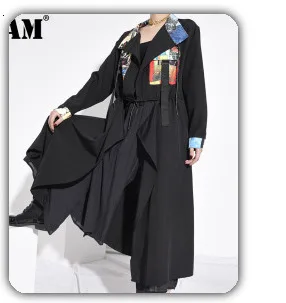 [EAM] Women Black Bow Split Joint Buckle Temperament Dress New Sleeveless Loose Fit Fashion Tide Spring Autumn 2020 1Z663