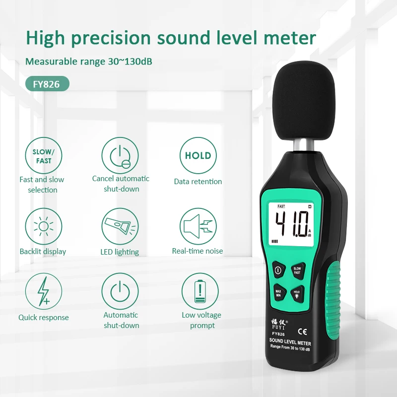 Digital Sound Level Meter 30-130dB Noise Volume Measuring Instrument Decibel Monitoring Tester Fast/Slow Two Modes Sound Meter