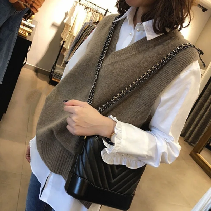 

Sleeveless Sweaters Vest Women's 2020 New Autumn and Winter Knitted Waistcoat Loose V-neck Vest All-match Fashion Vest Women