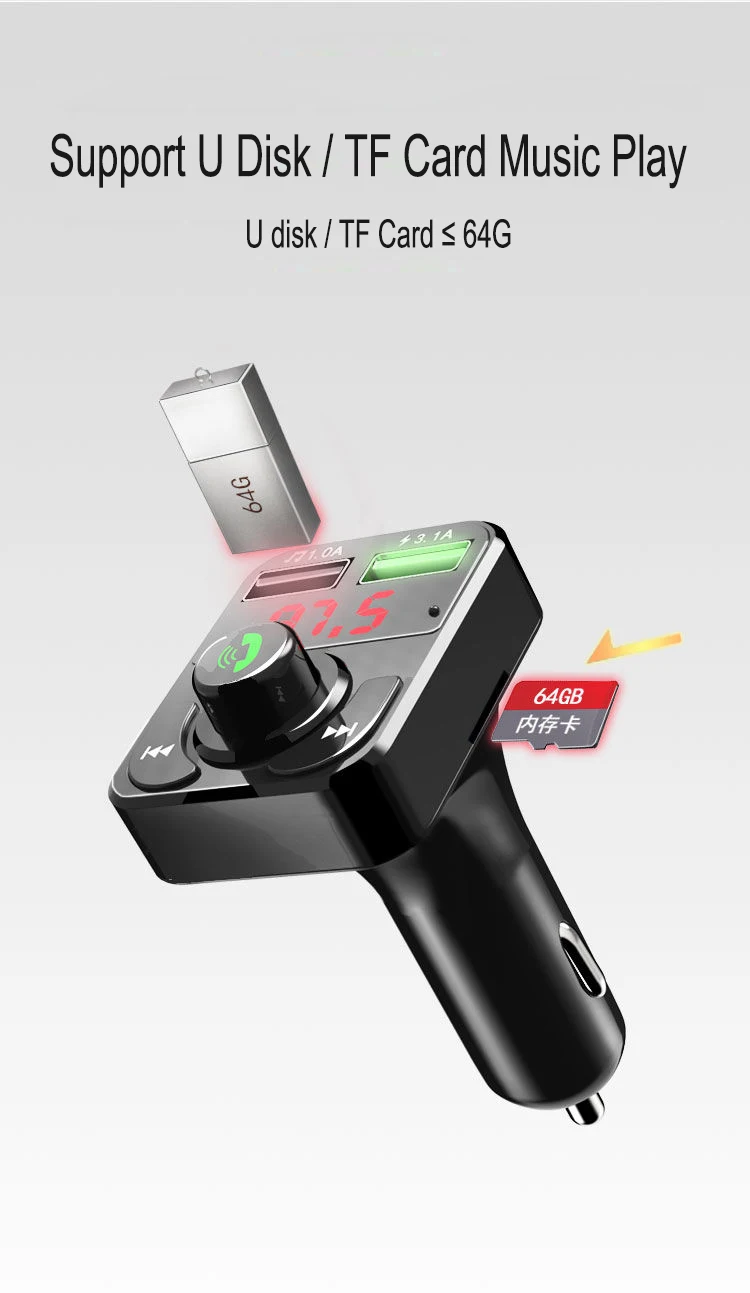 JINSERTA Bluetooth 5.0 FM Transmitter Car Handsfree Calling Dual USB Charger Support U Disk/ TF Card Mp3 Music Player
