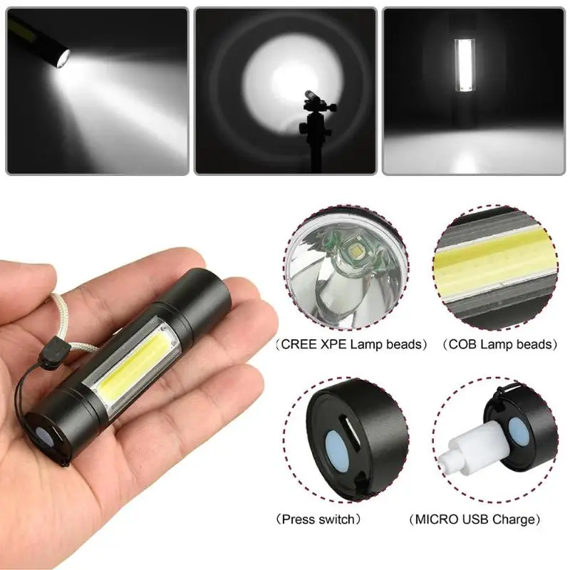 

Portable USB Rechargeable XPE+COB LED Flashlight Torch Inspection Lamp