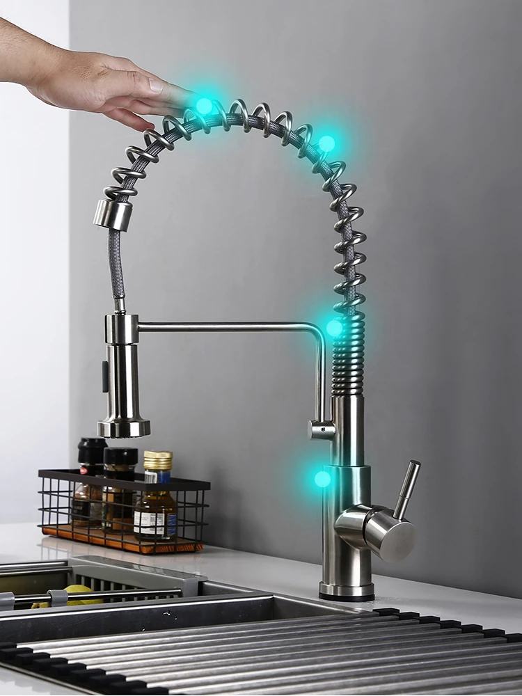 Kitchen-Sink-Faucet Stainless-Steel Pull Brushed Nickel Touch Single-Handle Down