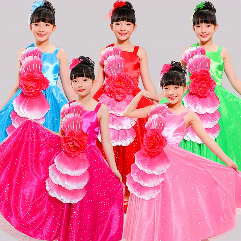Испанская коррида для цыганских девочек; юбки для фламенко; платья для танца живота для детей; длинный халат для девочек; костюмы для фламенко с лепестками пионов; DL5148